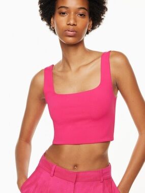 A.L.C. Victoria Cropped Stretch Knit Pink Square Neck Top Size XS